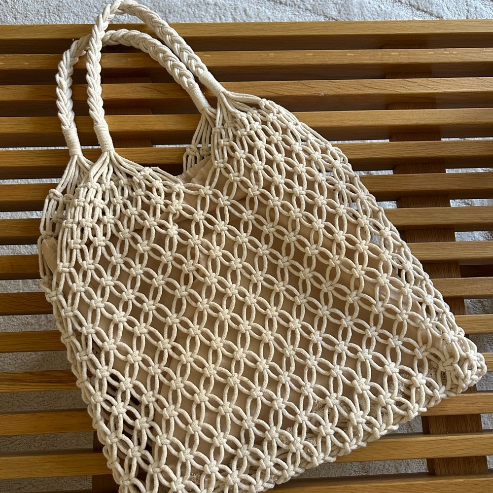 Elegant Cream Macrame Tote Bag